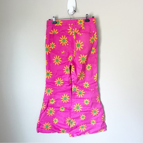 Free People Youthquake Sunflower Printed Crop Flare Pant Lipstick Pink 28 NWT - Picture 6 of 11